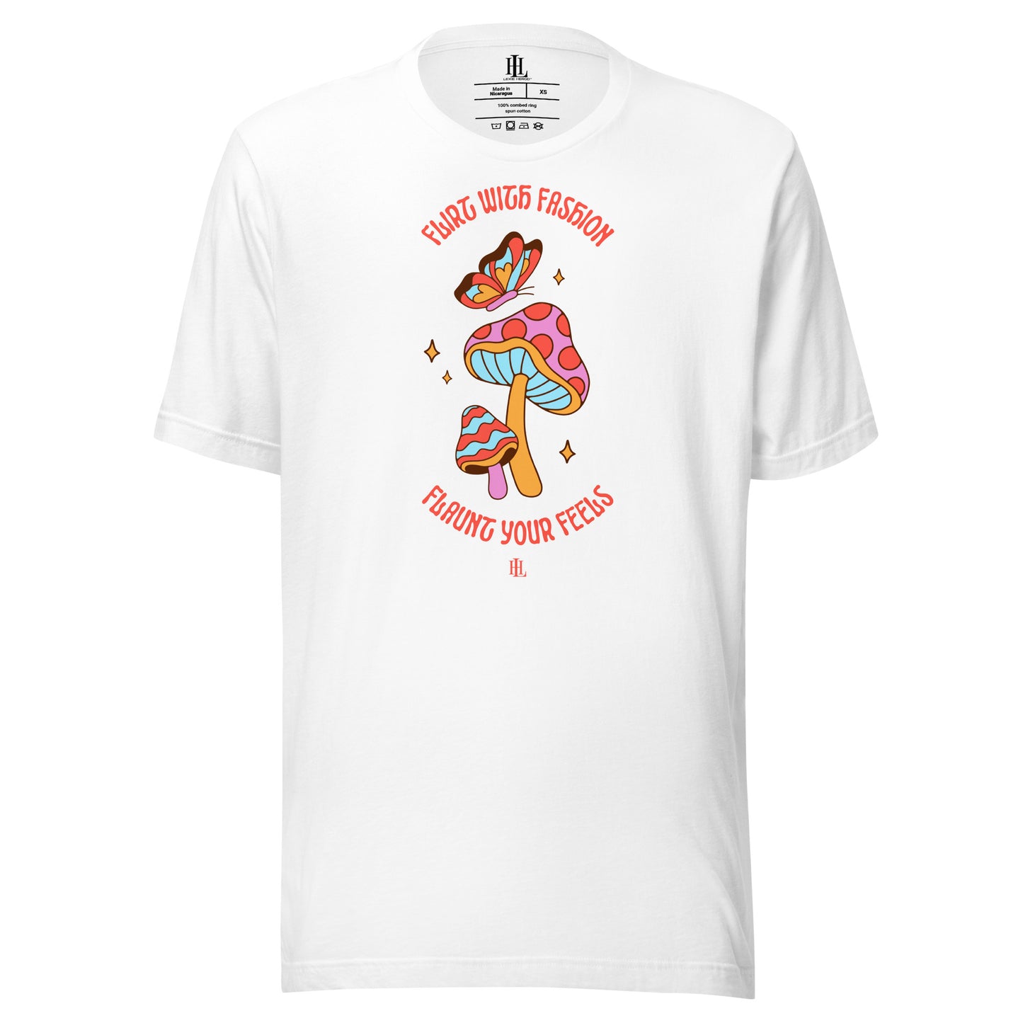 flirt with fashion flaunt your feels - butterfly & mushroom unisex t-shirt